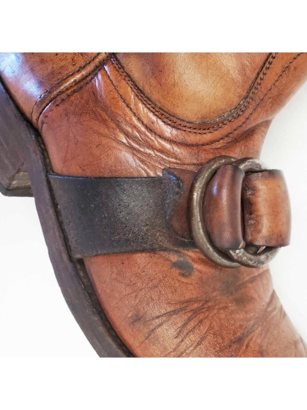 Vintage FRYE 1970's Black Label Brown Engineer Harness Boots Square Toe USA 12D - Picture 10 of 13